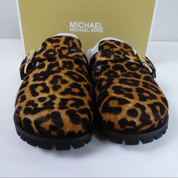 Michael Kors Judd Closed Toe Cheetah Print Haircalf Leather Slip On Clog Mules - Picture 2 of 10